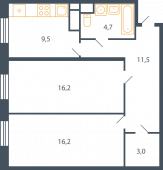 2-комнатная квартира 61,8 м²